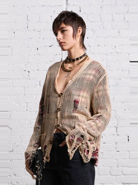 RELAXED OVERLAY CARDIGAN - CREAM AND BLACK PLAID