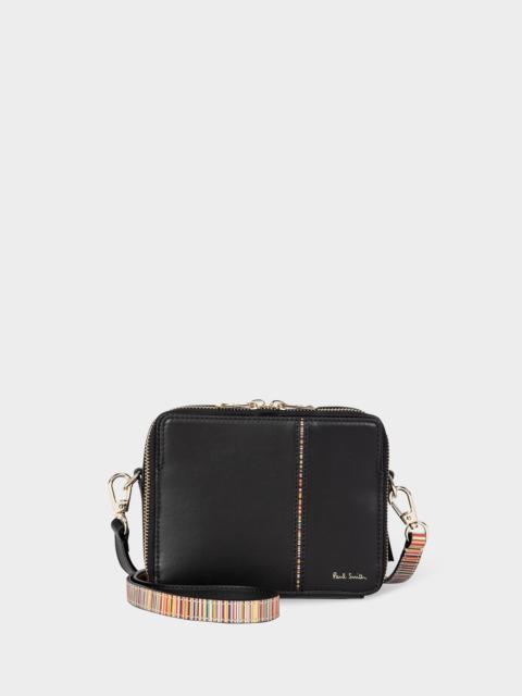 Women's Black Leather 'Signature Stripe' Camera Bag