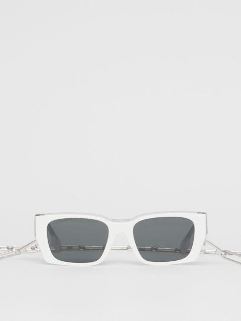 Burberry B Motif Rectangular Frame Sunglasses with Chain