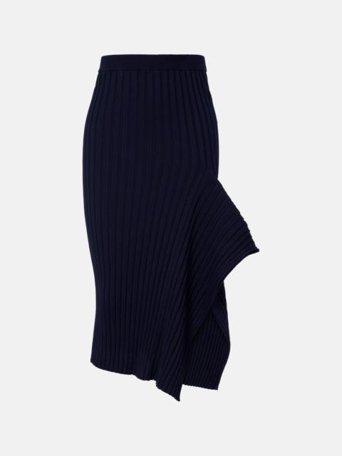 Stella McCartney Ribbed-knit ruffled cotton midi skirt