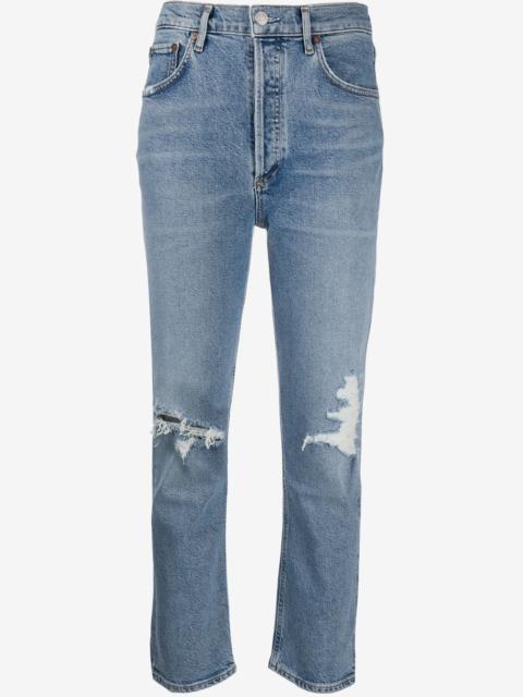 AGOLDE ripped high-rise cropped jeans