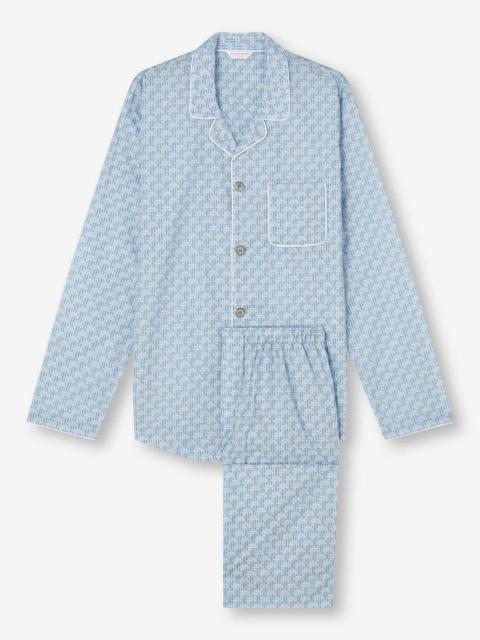 Derek Rose Men's Modern Fit Pajamas Ledbury 72 Cotton Batiste Blue