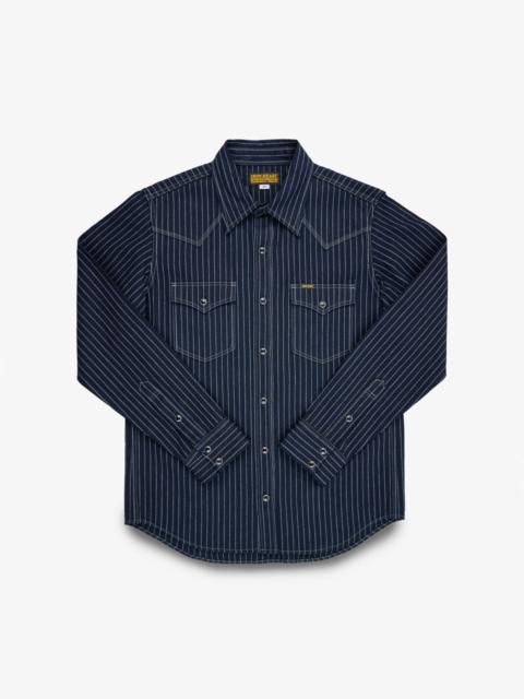Iron Heart 8.5OZ HERRINGBONE STRIPE WESTERN SHIRT - INDIGO