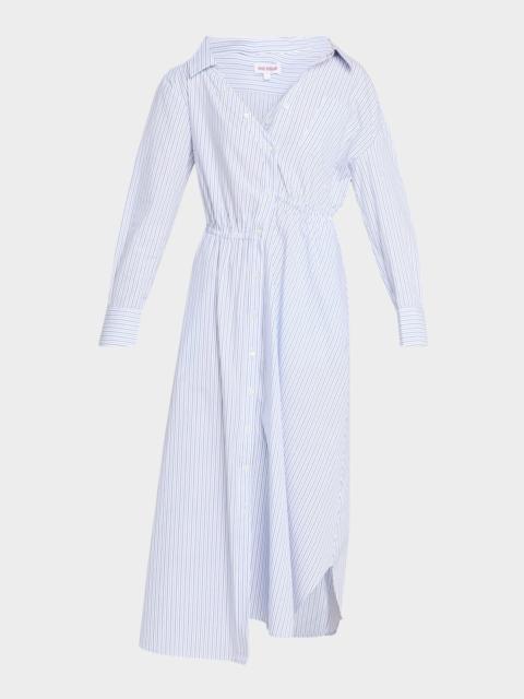 ROSIE ASSOULIN Falling Off The Shoulder Striped Poplin Midi Shirtdress