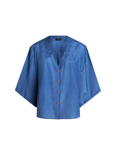 logo-jacquard silk-cotton shirt