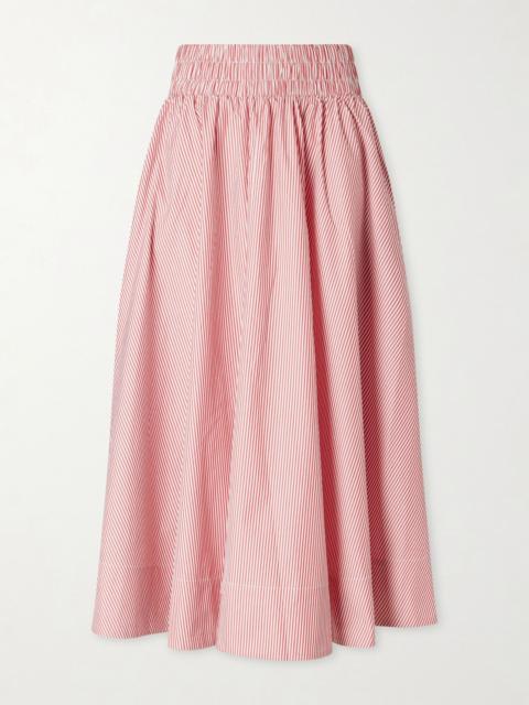 SUZIE KONDI Kyria shirred striped cotton-poplin midi skirt Pink