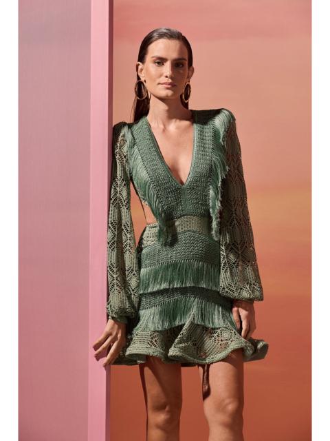PatBO SAMBA FRINGE LONG SLEEVE MINI DRESS