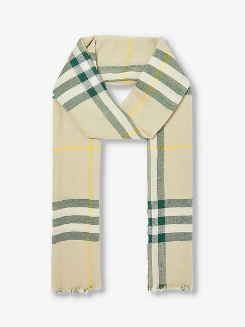 Burberry Checked fringed-trim wool scarf