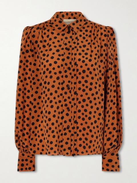 Valentino Gathered Polka-dot Silk Crepe De Chine Shirt