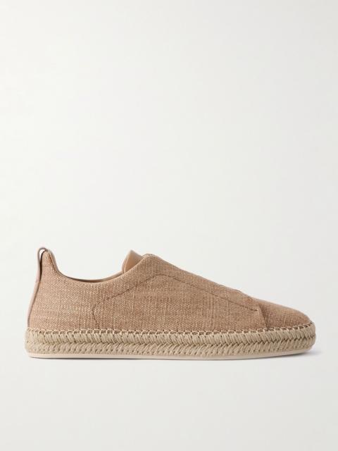 ZEGNA Triple Stitch™ Leather-Trimmed Canvas Slip-On Sneakers Tan