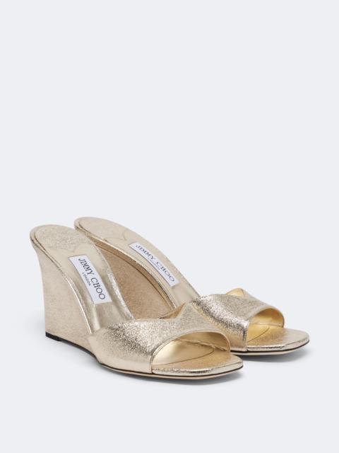 JIMMY CHOO Skye metallic leather wedge mules