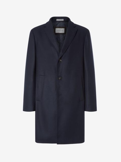 CORNELIANI Navy blue herringbone stretch wool coat