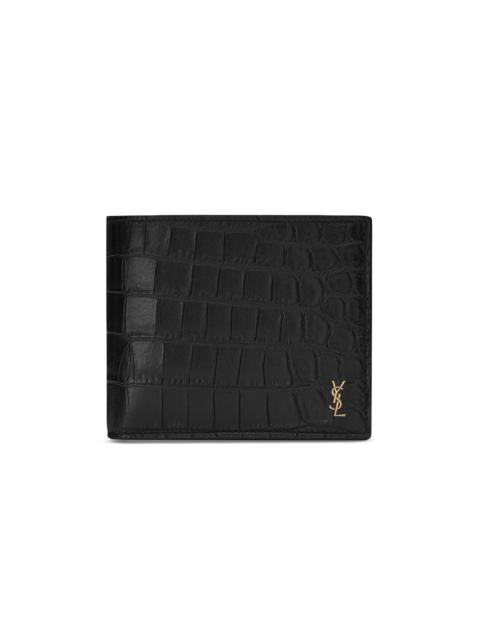 SAINT LAURENT Men's Tiny Cassandre East-West Wallet in Crocodile-Embossed Matte Leather - Black