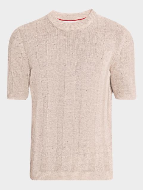Brunello Cucinelli Men's Linen and Cotton Ribbed Short-Sleeve Sweater