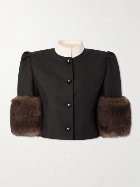 Valentino Cropped Shearling-trimmed Embellished Silk Jacket