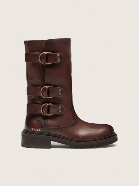 Golden Goose Women's Kurt boots in brown leather with gold buckles