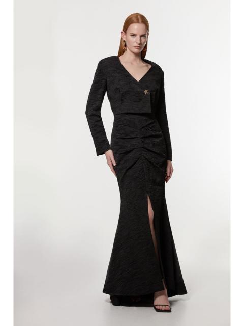 KAREN MILLEN Crinkle Satin Button Front Cropped Tailored Jacket