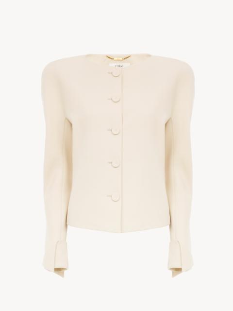 Chloé COLLARLESS FITTED JACKET IN WOOL GRAIN DE POUDRE