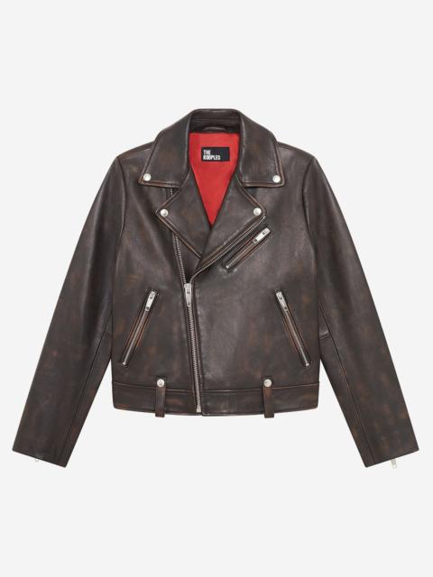 The Kooples BROWN LEATHER BIKER JACKET
