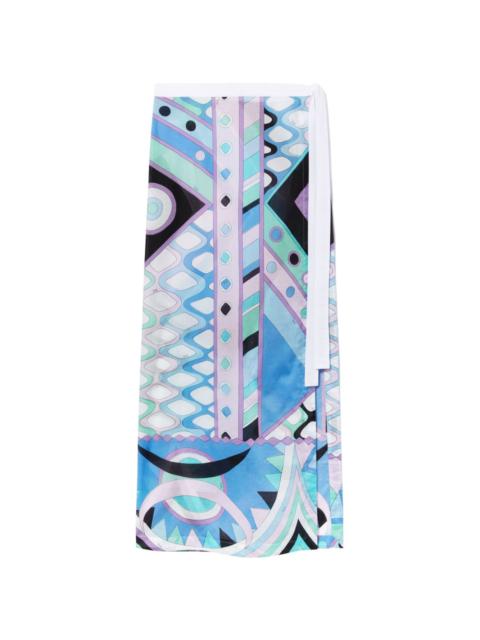 MARNI Printed cotton midi wrap skirt