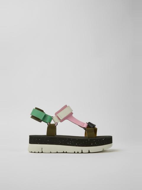CAMPER Oruga Up Green, pink, and white leather sandals for women