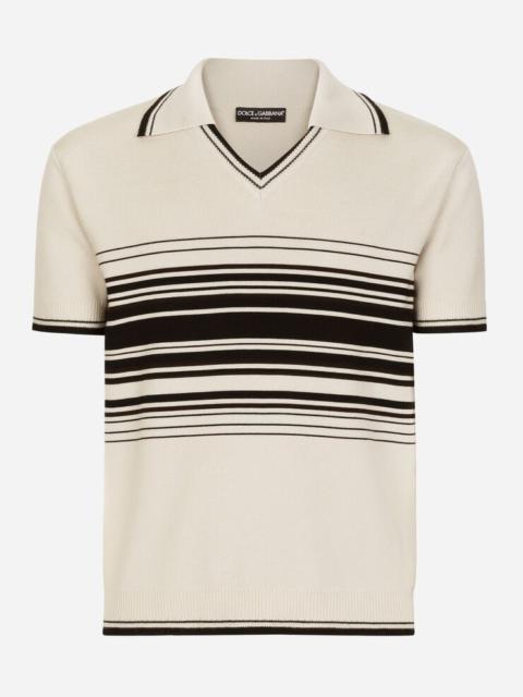 Wool polo-shirt with contrasting stripes