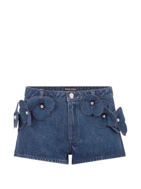 David Koma 3D Flower denim mini shorts