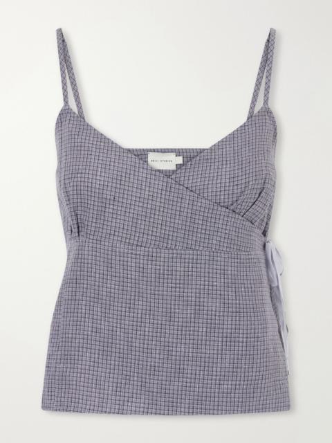 DEIJI STUDIOS Wrapping micro-check linen top Blue