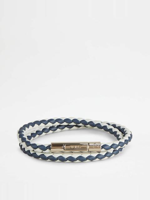 Tod's MYCOLORS BRACELET IN LEATHER - WHITE, BLUE
