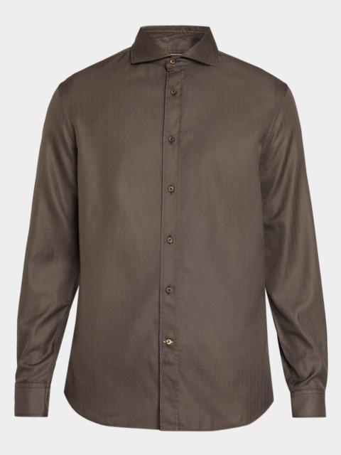 Brunello Cucinelli Men's Cotton Chevron Button-Front Shirt