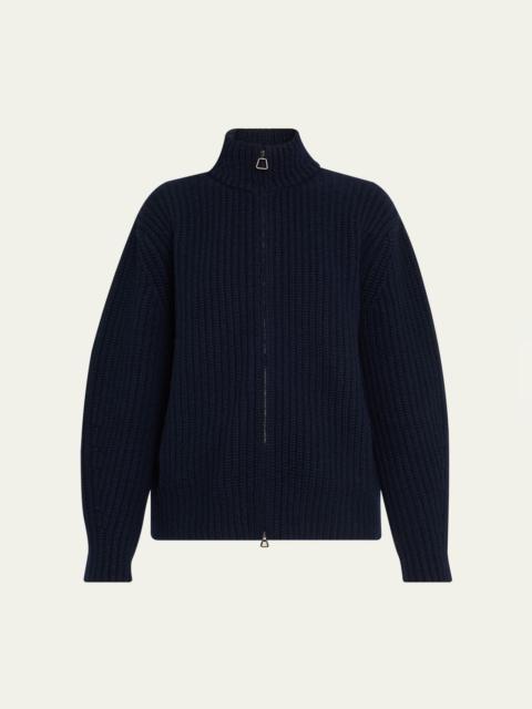 AKRIS Chunky Cashmere Knit Oversized Zip Cardigan