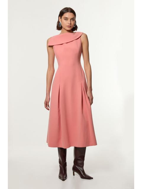 KAREN MILLEN Compact Stretch Asymmetric Neck Tailored Full Skirted Dress
