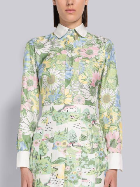 Thom Browne Floral Silk Twill Round Collar Shirt