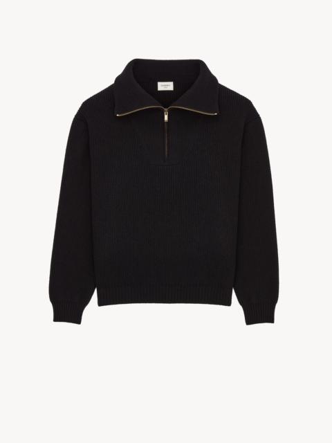 SAINT LAURENT HALF-ZIP SWEATER IN RIB-KNIT WOOL