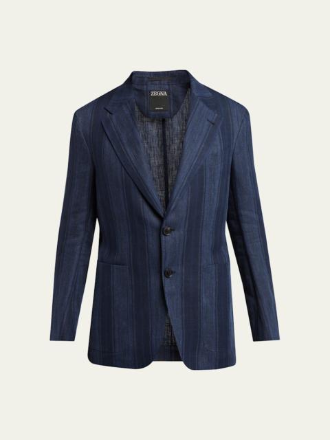 ZEGNA Men's Oasi Lino Multi-Stripe Sport Coat