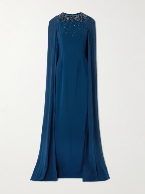 JENNY PACKHAM Vita Cape-effect Embellished Crepe De Chine Gown