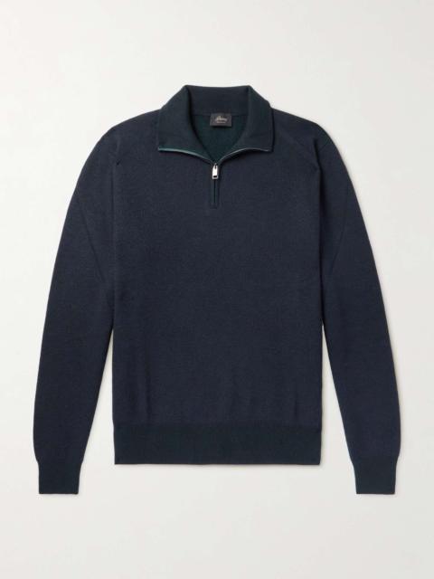 Slim-Fit Ribbed Brushed Cashmere and Wool-Blend Half-Zip Sweater