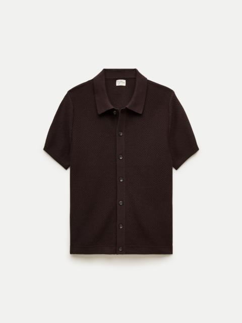J.CREW Short-sleeve texture-stitch polo cardigan sweater in cotton