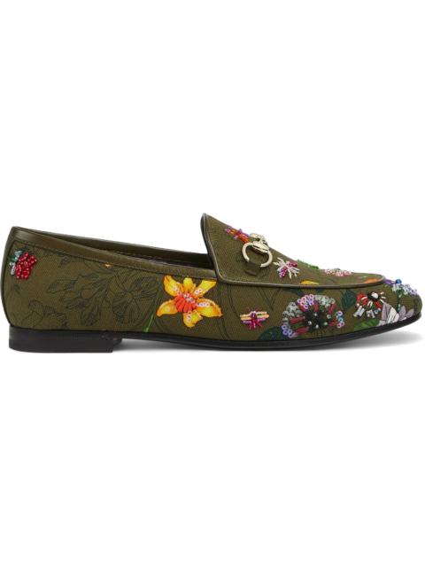 GUCCI Gucci Jordaan Canvas Loafers Green Floral (Women's)