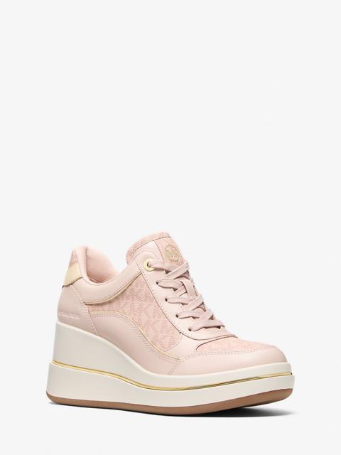 MICHAEL KORS Emmy Signature Logo and Leather Wedge Trainer