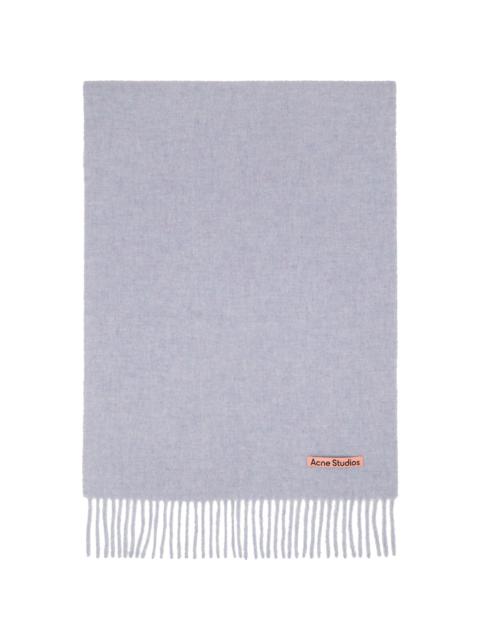 Blue Fringe Wool Narrow Scarf