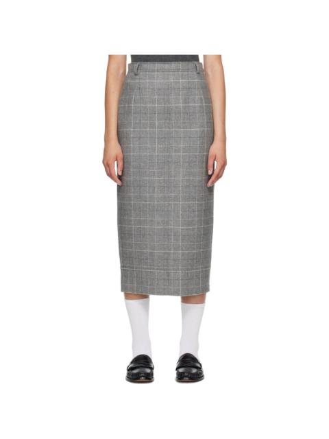 Thom Browne Gray High-Waisted Check Flannel Midi Skirt
