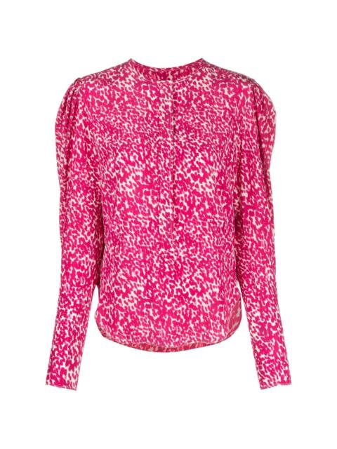 floral-print curved-hem silk blouse