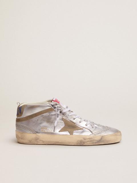Golden Goose Mid Star sneakers in silver metallic leather with star and flash in dove-gray suede