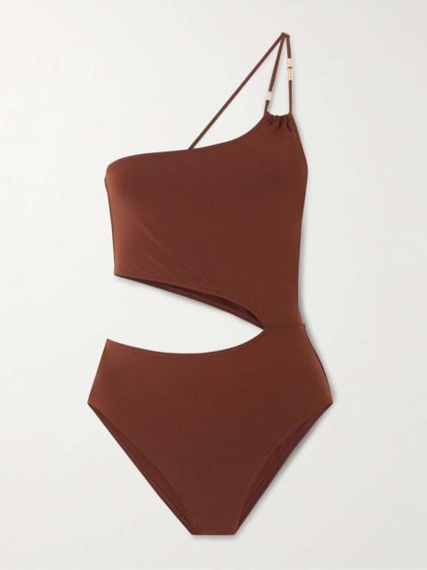 ERES Trésor Ecume one-shoulder cutout embellished swimsuit Brown