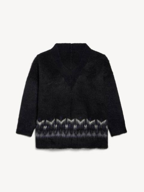 BALENCIAGA Men's V-neck Oversized Jumper in Black/purple