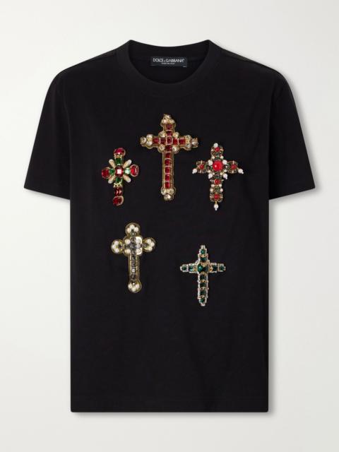Dolce & Gabbana Embellished cotton-jersey T-shirt Black