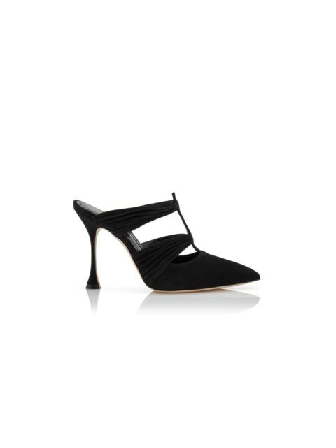 Black Suede Ruched Detail Mules