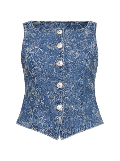 Cinq à Sept floral button-denim vest