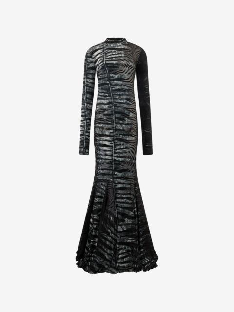 Roberto Cavalli Long See-Through Dress With Zebra Pattern